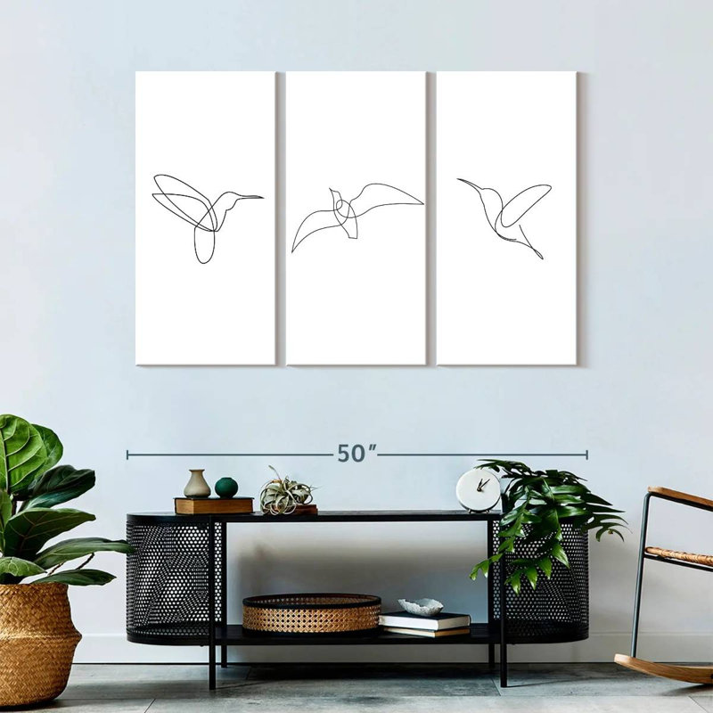 Ligne de colibris sur toile, ensemble de 3 pièces, H 32 po x l 50 po x P 1,25 po