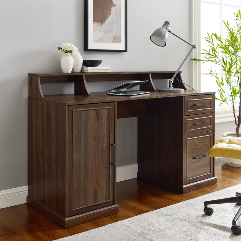Amarjot Computer Desk, Dark Walnut