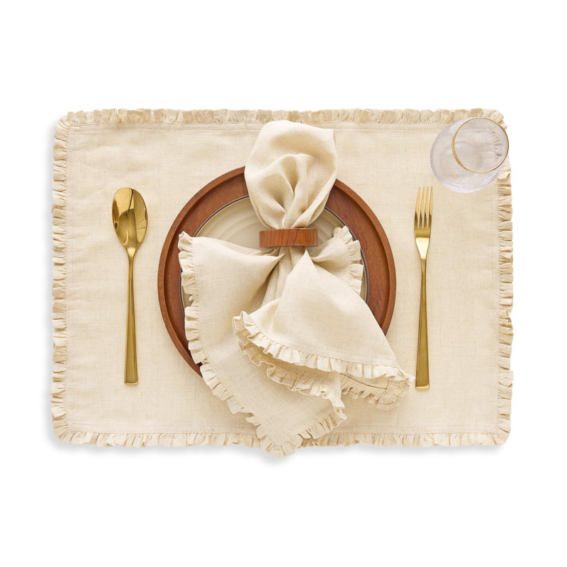 Juliette Ruffle - 100% Pure Linen Dinner Napkins, Natural
