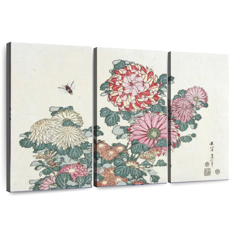 Chrysanthèmes Harnek et une abeille, H 48 po x l 74 po