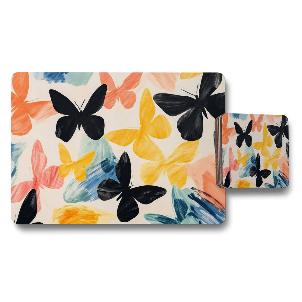 Colorful Butterfly Pattern Placemats And Coaster Set For Dining
