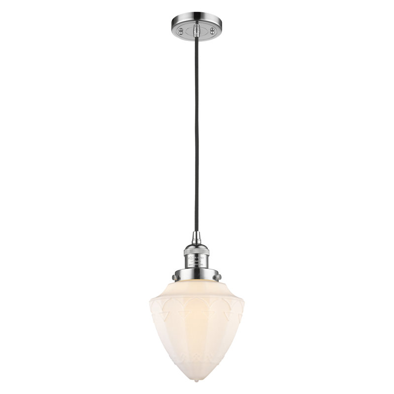 Franklin Restoration - Kymeshia - Mini-luminaire suspendu à cordon de 7 po - Ampoule DEL - Abat-jour, Blanc mat, Chrome poli