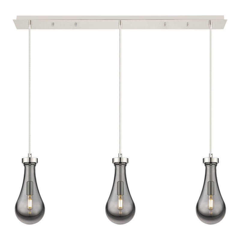 Luminaire suspendu en grappe à 3 lumières Scholten, Gris fumée clair, Nickel poli