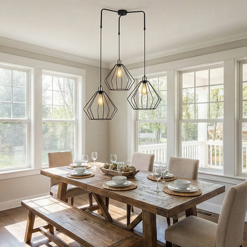 Adjustable Height 3 Lights Metal Cluster Pendant