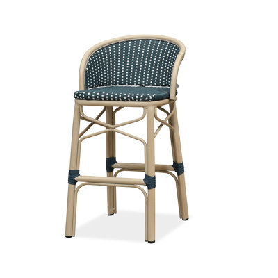 PURPLE LEAF Outdoor French Country Style PE Rattan Counter Stool with Ergonomic Armrests (1 chair)