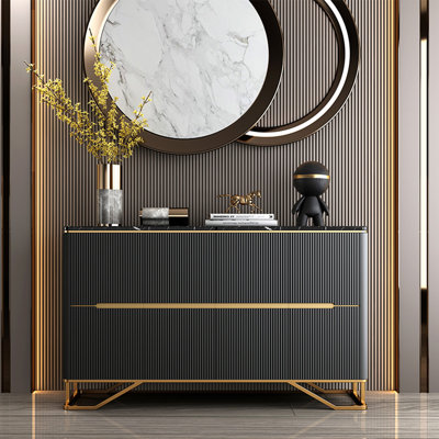 Luxe Gold-Trimmed Entryway Cabinet with Slate Top