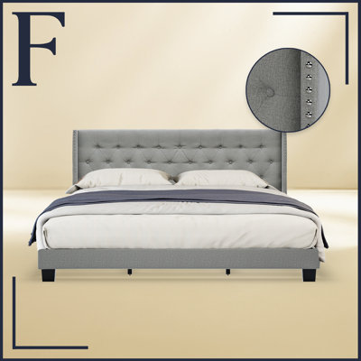 Adler Upholstered Platform Bed with Diamond-Stitched Wingback Headboard by Finch