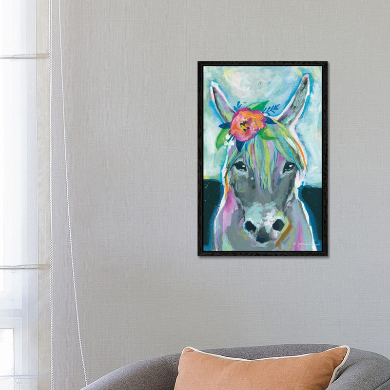 Sweet Donkey by Jessica Mingo - Painting on Canvas, Black Floater Framed, 66.04cm H x 45.72cm W x 3.81cm D