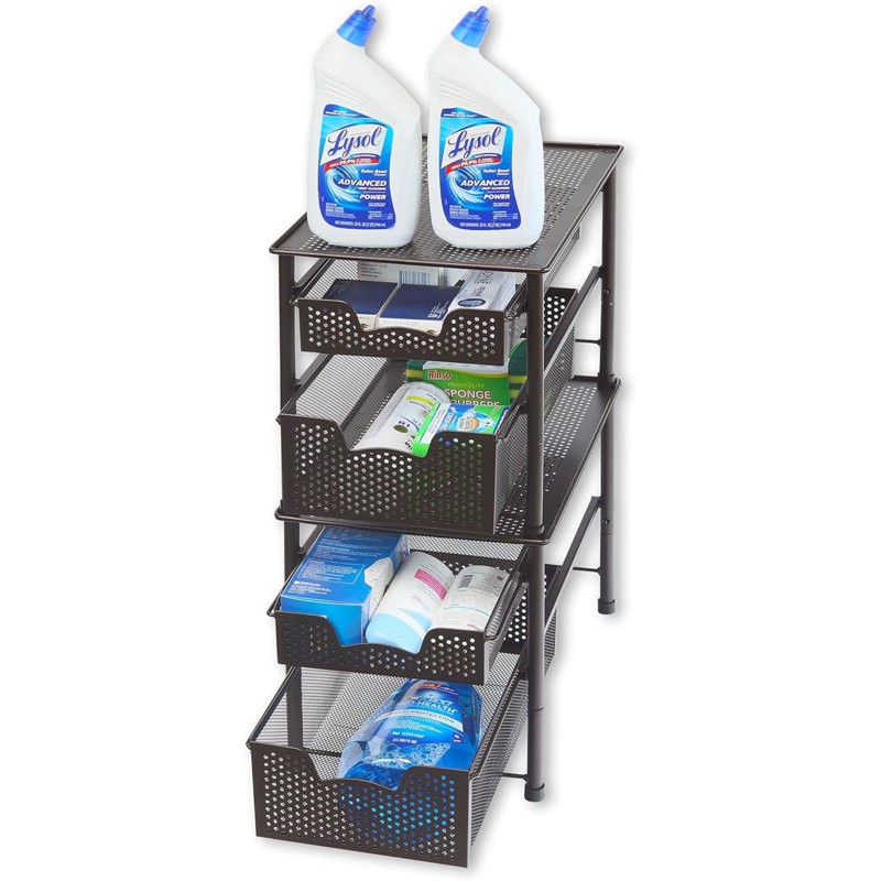 Houseware Stackable 2 Tier Sliding Basket Organizer Drawer, Bronze