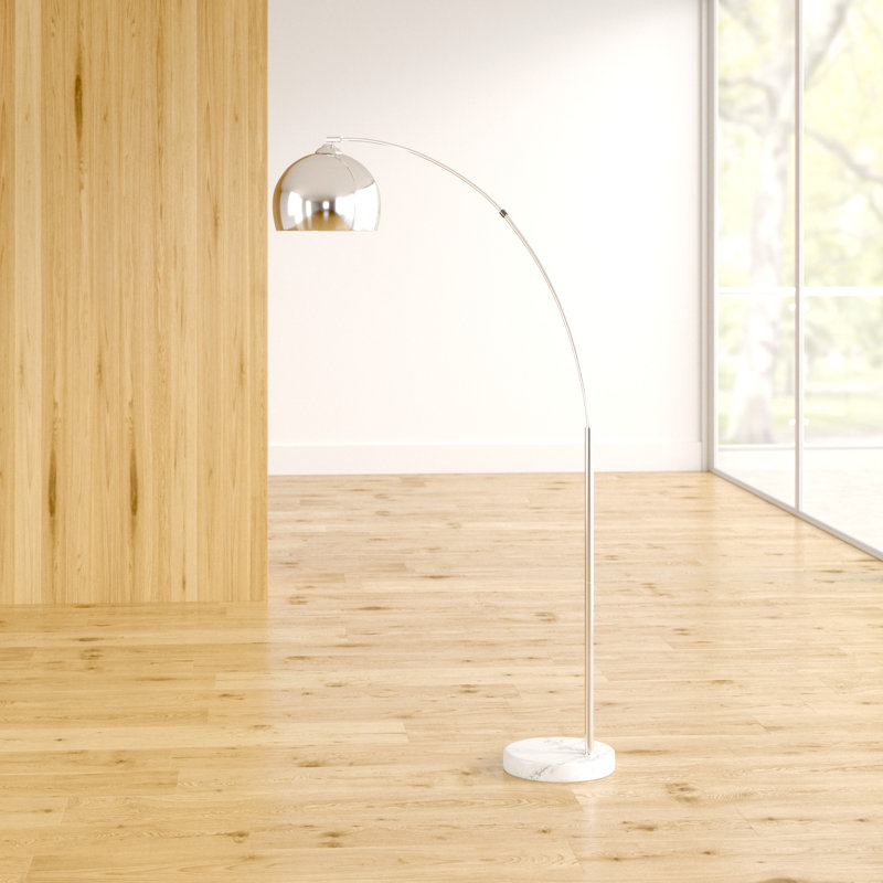 Bonita Arquer 66.93" Arc Floor Lamp, Faux Marble Base and Bell Shade for Living Rooms or Offices, Chrome