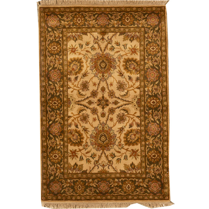 Tapis ivoire et doré de haute qualité noué à la main