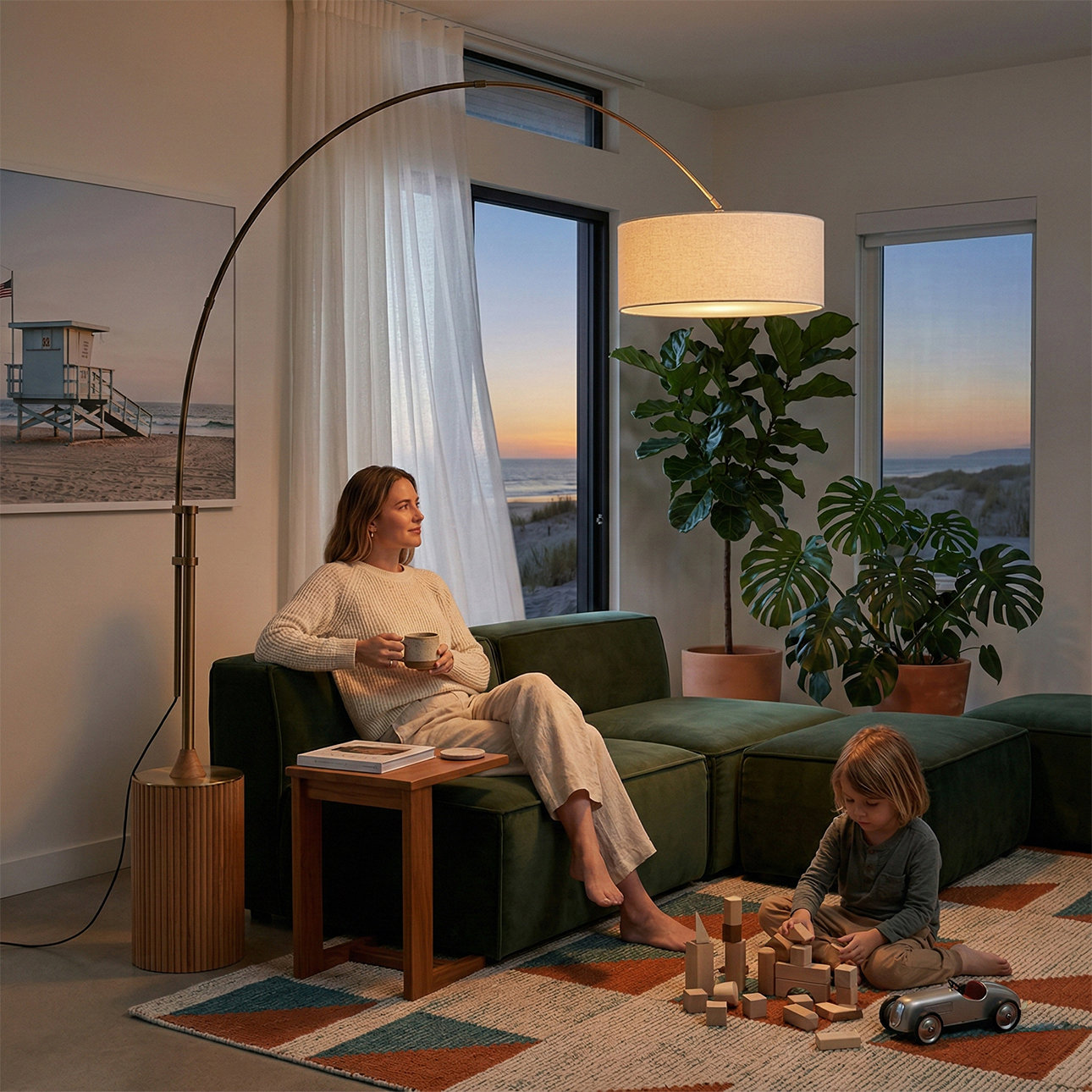 Tambo 92" Walnut Floor Lamp, Natural Ash