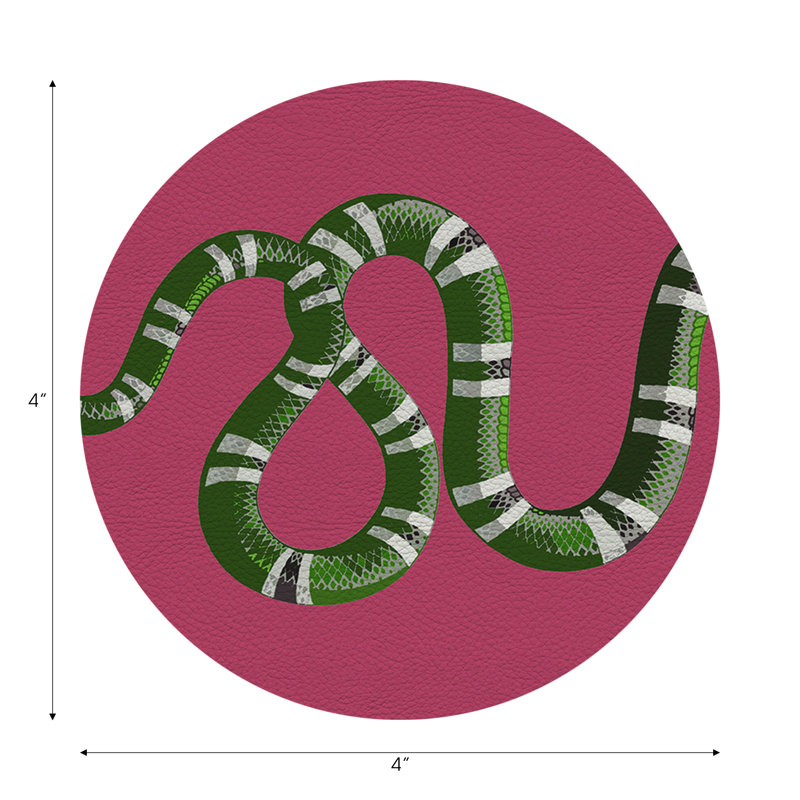 Sous-verres ronds en cuir serpent framboise vegan, Framboise