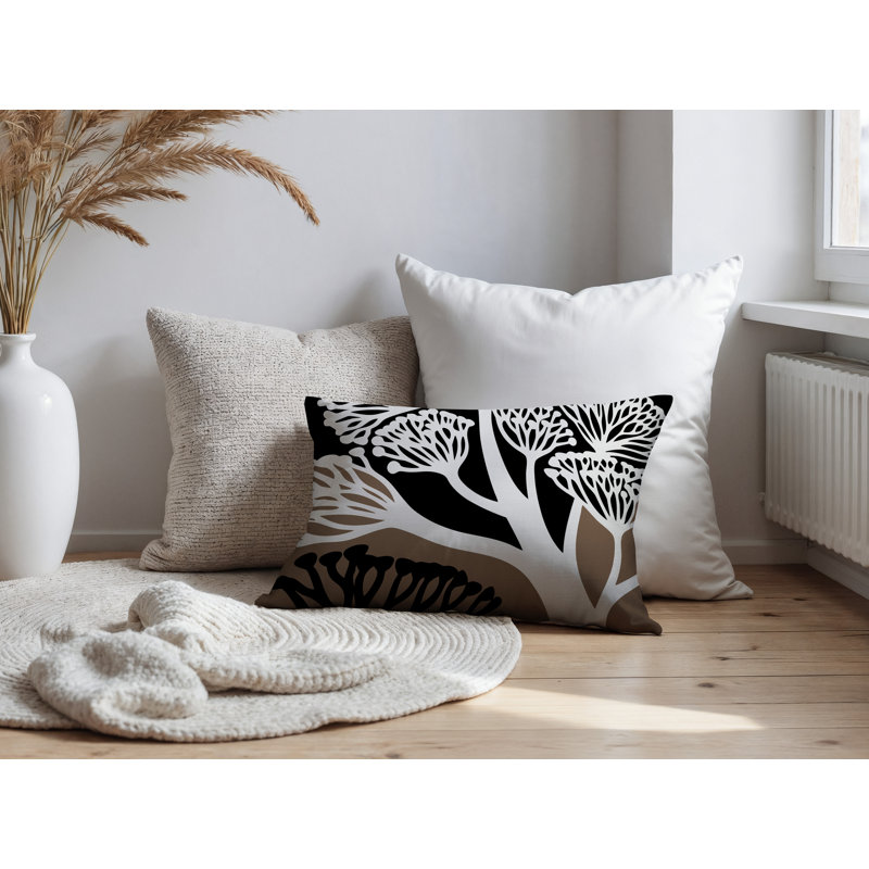 Oreiller rectangulaire réversible intérieur / extérieur à motif floral Sally, Rectangle H 18 po x l 25 po, Noir