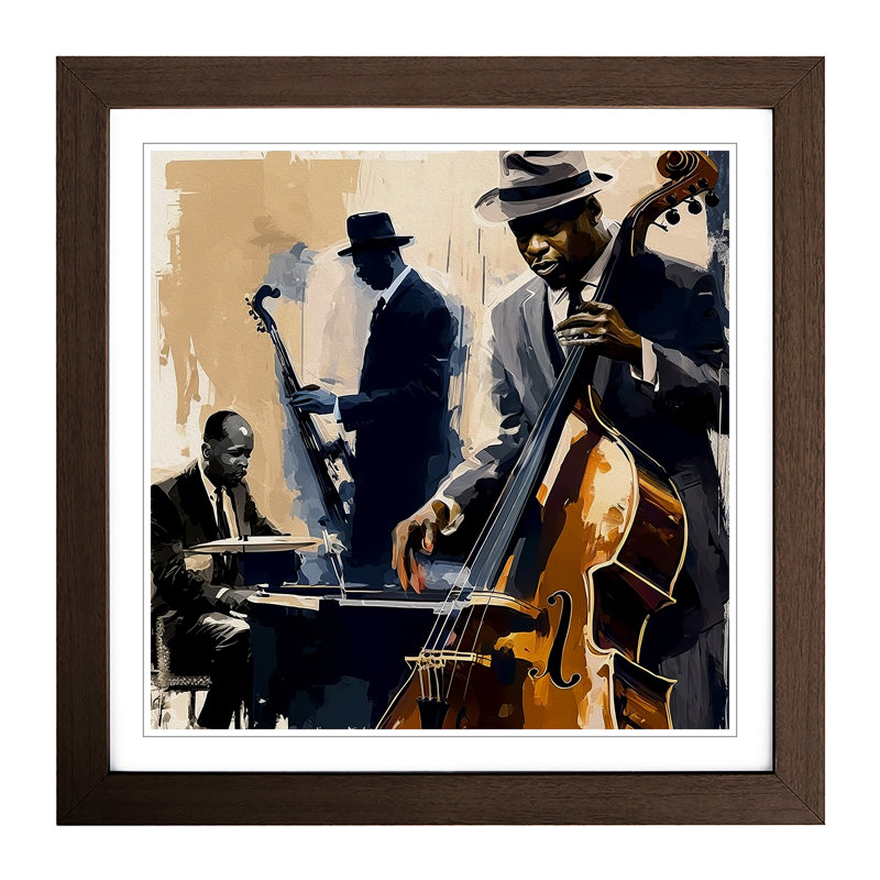 Jazz Gestural Art - Single Picture Frame Print on Wood, Walnut