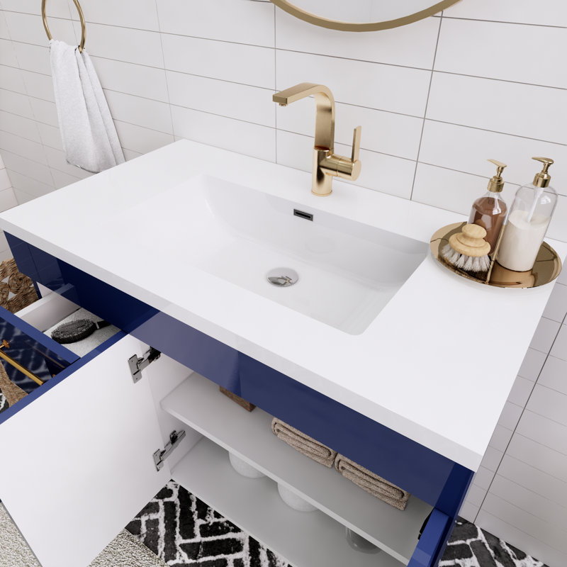 Spring 36'' Single Bathroom Vanity with Acrylic Top, Night Blue