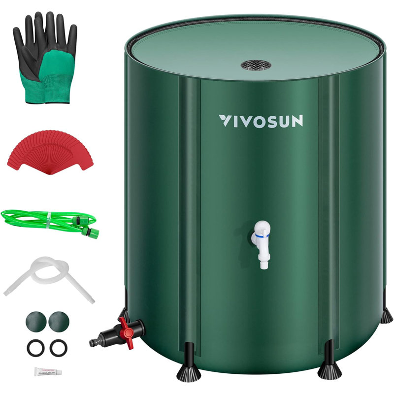 Baril de pluie pliable en plastique résistant aux intempéries, Vert, H 27,6 po x l 23,6 po x P 23,6 po