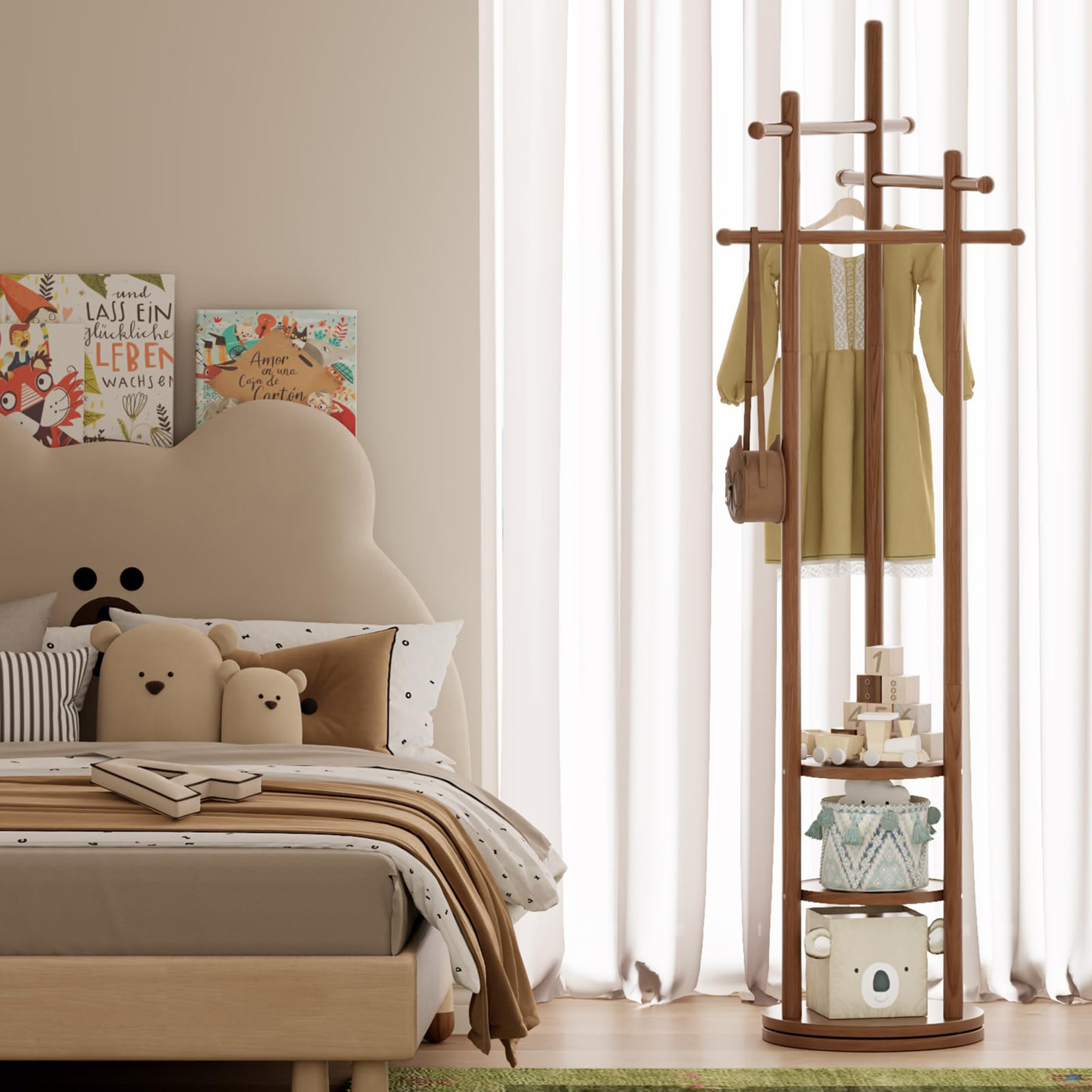 Crosley Solid Wood Rotating Coat Rack Freestanding With 3 Crossbars ...