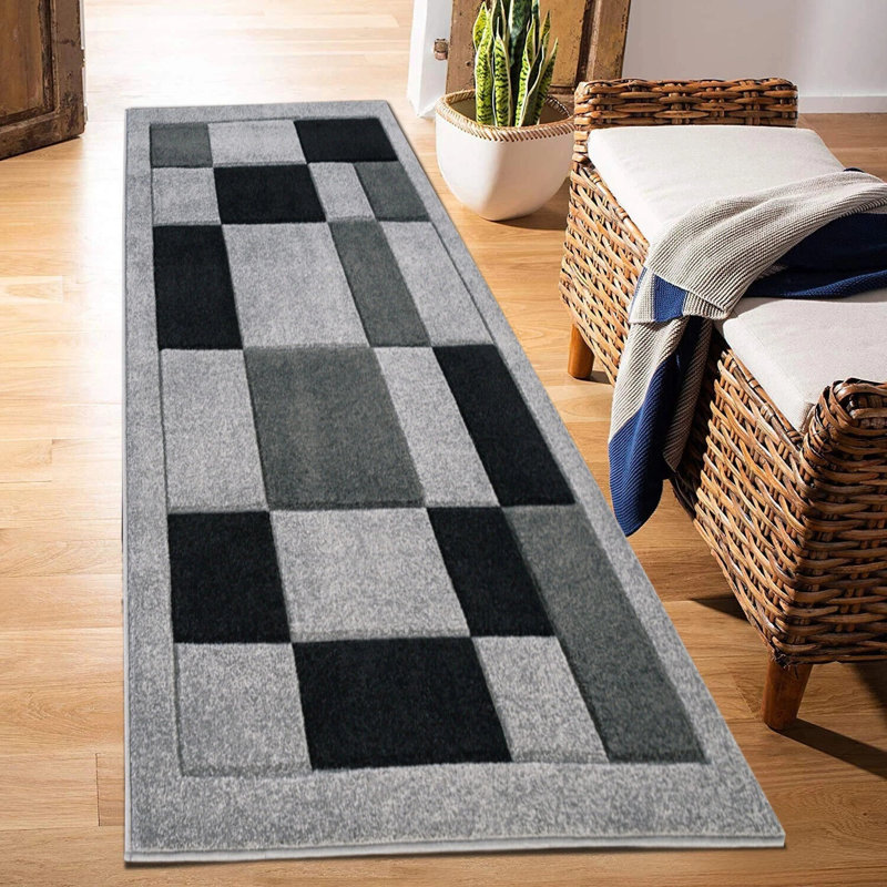 Havana Geometric Grey Black Large Rugs – Modern Living Room Carpet, Bedroom & Hallway Runner | Soft, Non-Shedding, Stain Resistant Floor Mat