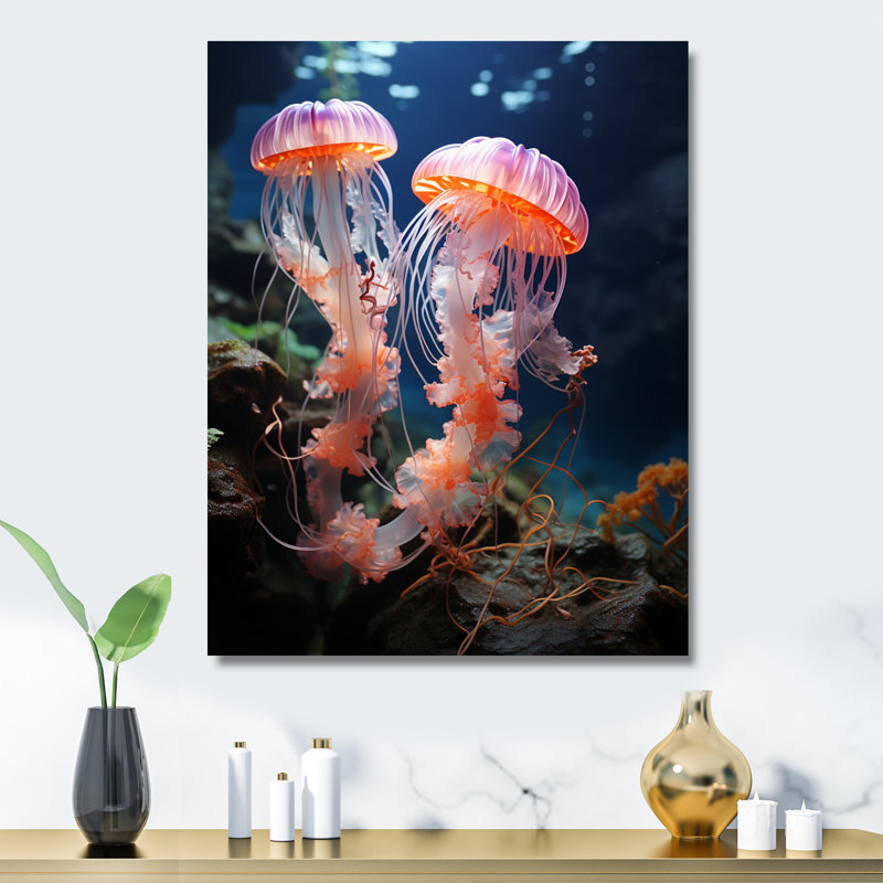 Animal Jellyfish Portrait II - méduse, reproduction d'art murale en métal, H 40 po x l 30 po x P 1 po
