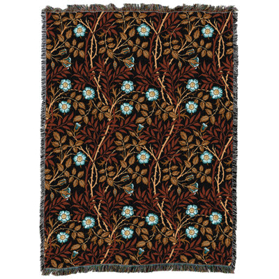 Couverture pure Pure Weavers William Morris Sweetbriar Sienna XL - artisanat - jeté en coton tissé à la main - fabriqué aux États-Unis (82 x 62)