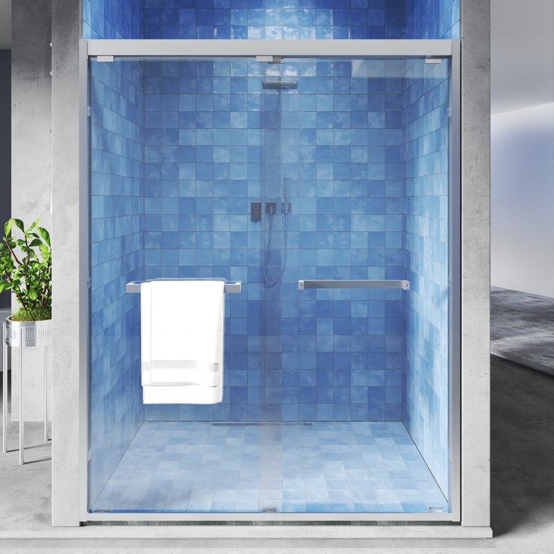 56"-60"W X 72"H Premium Sliding Semi Frameless Shower Door Double Bypass Door With Tempered Glass & Two Towel Bars