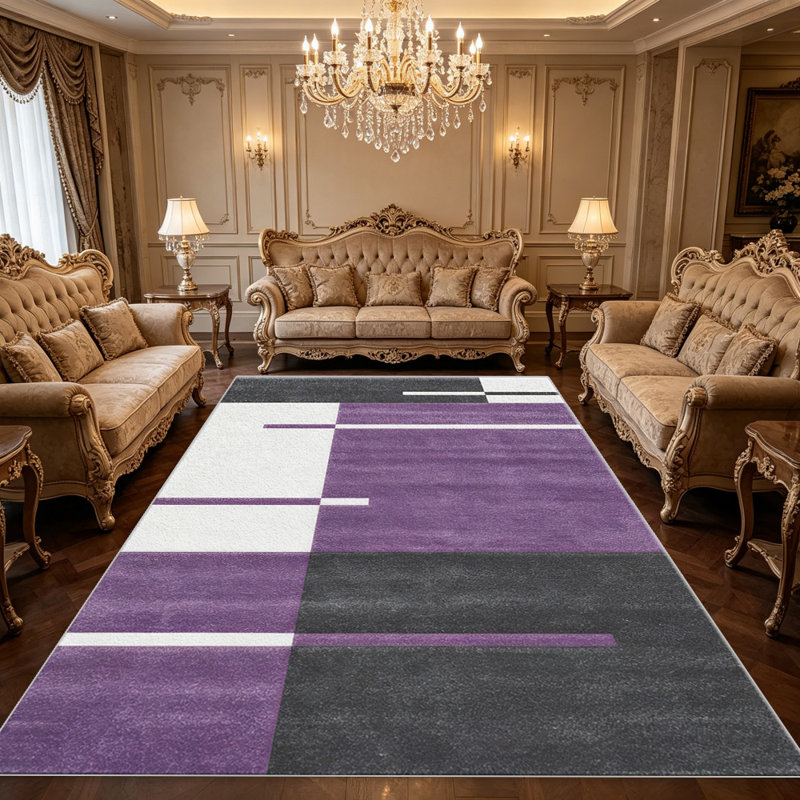 Purple and Black Geometric Abstract carpet-easy to clean, machine-washable, soft and comfortable; suitable for door mats, kitchens, living rooms, bedrooms, corridors, and laundry areas. Easy to clean, durable carpet for home decoration.