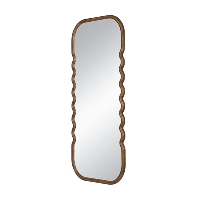 31.4X1.4X74" Oversized Wooden Floor Mirror With Unique Brown Frame