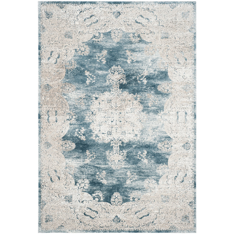 Tapis oriental en viscose bleu / beige Prager, Rectangle 10 pi x 14 pi