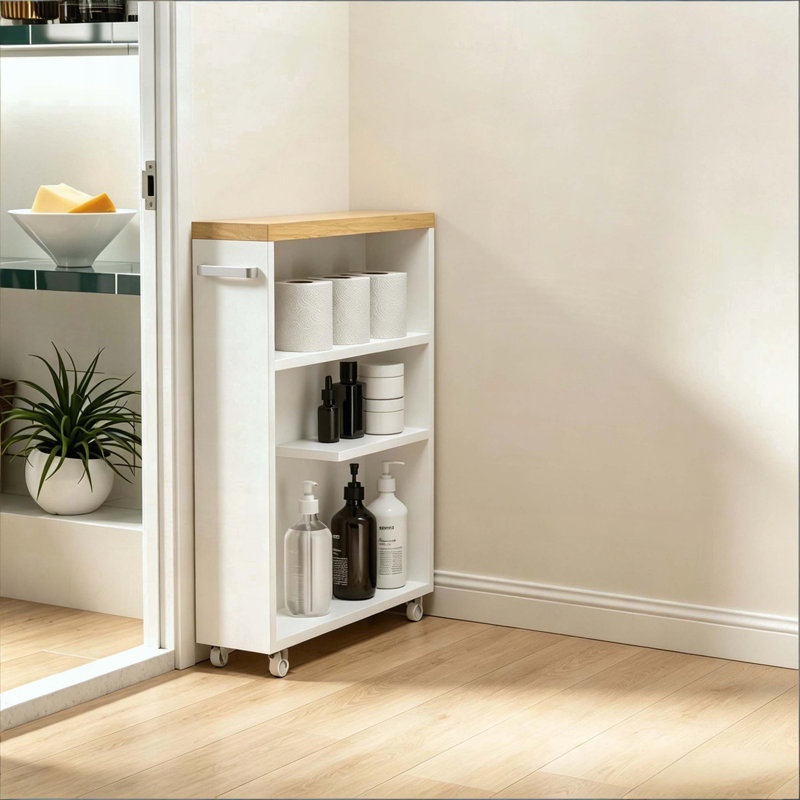 Slim Bathroom Storage Cart on Wheels