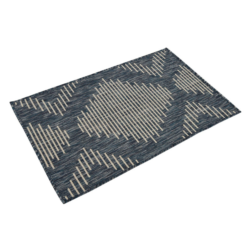 Geometric Machine Woven Polypropylene Indoor / Outdoor Area Rug in Gray/Blue, Rectangle 10' x 13'1"
