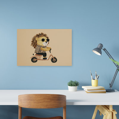 «Cool Lion Rider», reproduction d'art moderne et ludique sur mur urbain