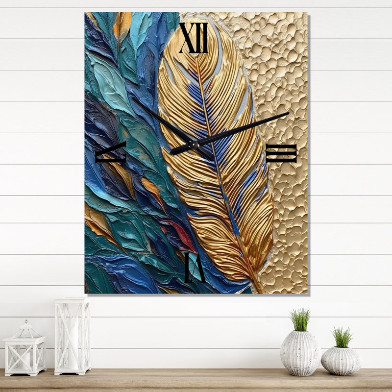 Boho Glam exquis or sur plume V - Plumes très horloges murales, Grand