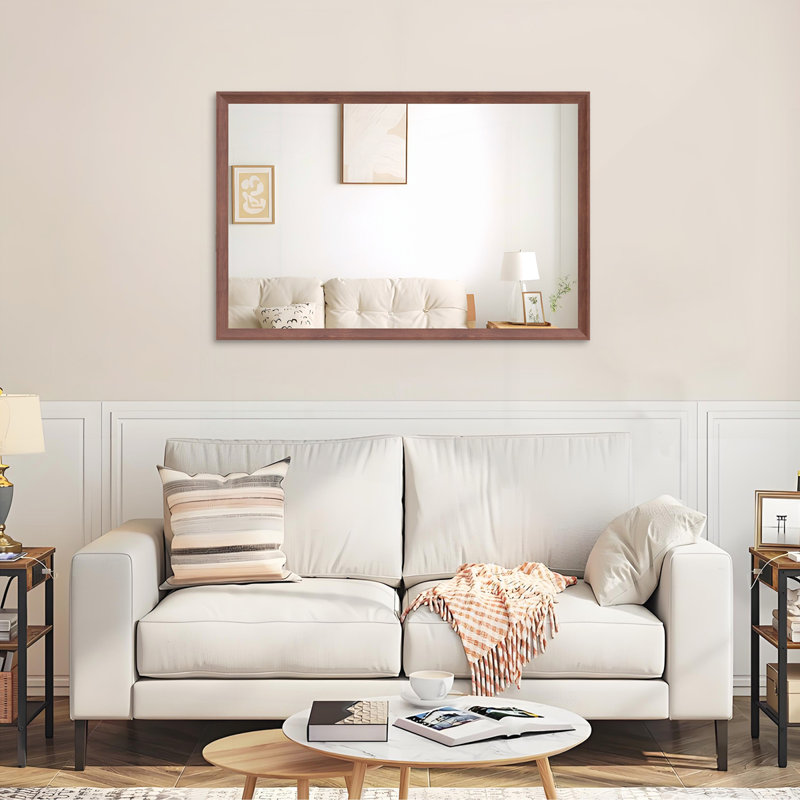 48"X32" Oversized Modern Rectangle Bathroom Mirror, 48" x 32", Walnut