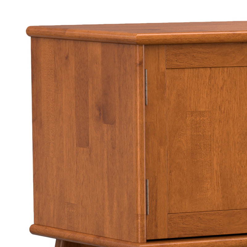 Teak Brown Solid Hardwood Mid Century Modern TV Stand with Cabinets