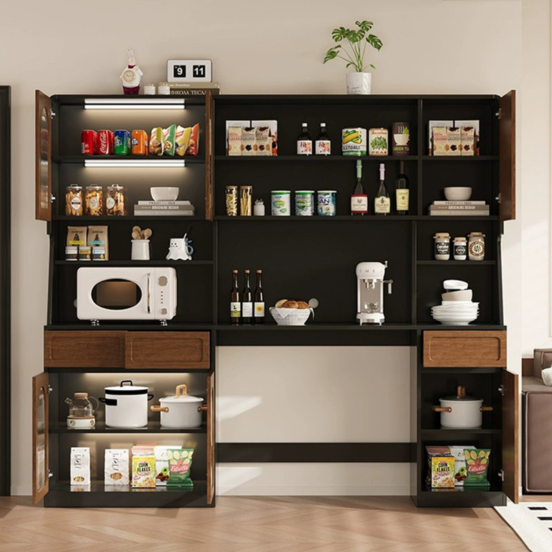 Buffet noisette + bois manufacturé noir + verre, H 78,74 po x l 78,74 po x P 15,75 po