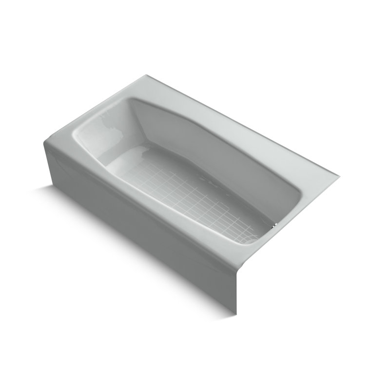 Villager Alcove 60" x 34" Alcove/Tile in Cast Iron Soaking Bathtub, Right, Ice Grey