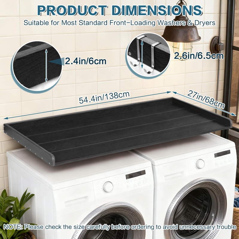 Hdpe Washer Dryer Countertop, No-installation Laundry Topper For Washer And Dryer, Waterproof Odorless Countertop For Laundry Room Storage, 54" X 27"