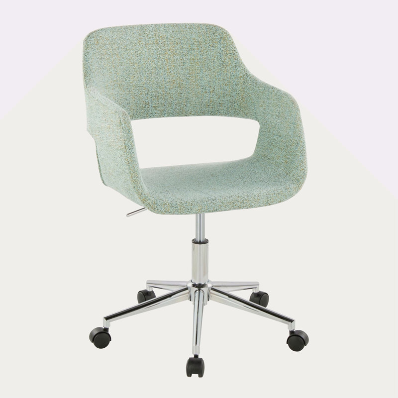 Chaise de travail contemporaine en métal et tissu, Vert, Argent argent