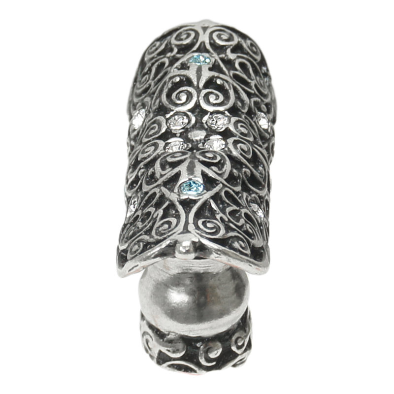 Monticello oblong knob with Clear & Aquamarine Swarovski crystalsin Chalice