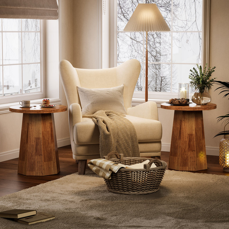 Table de bout ronde simple de style campagnard, Noyer