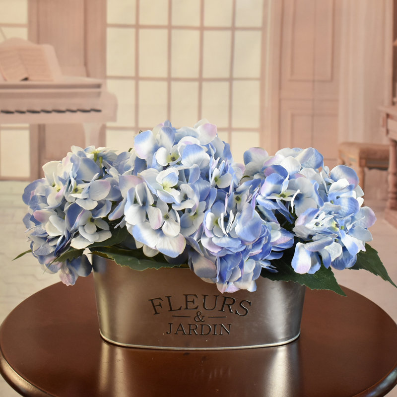 Faux Silk Hydrangea Arrangement in Planter