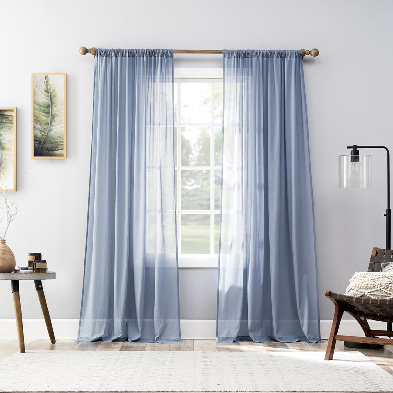Denim Blue Cotton Sheer Rod Pocket Curtain Panel 50" x 63"