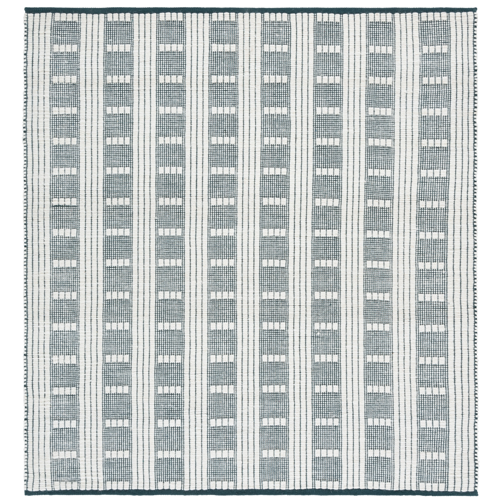 Vermont 951 Flatweave Wool/Cotton Geometric Rug in Green/Ivory, Square 6', Green