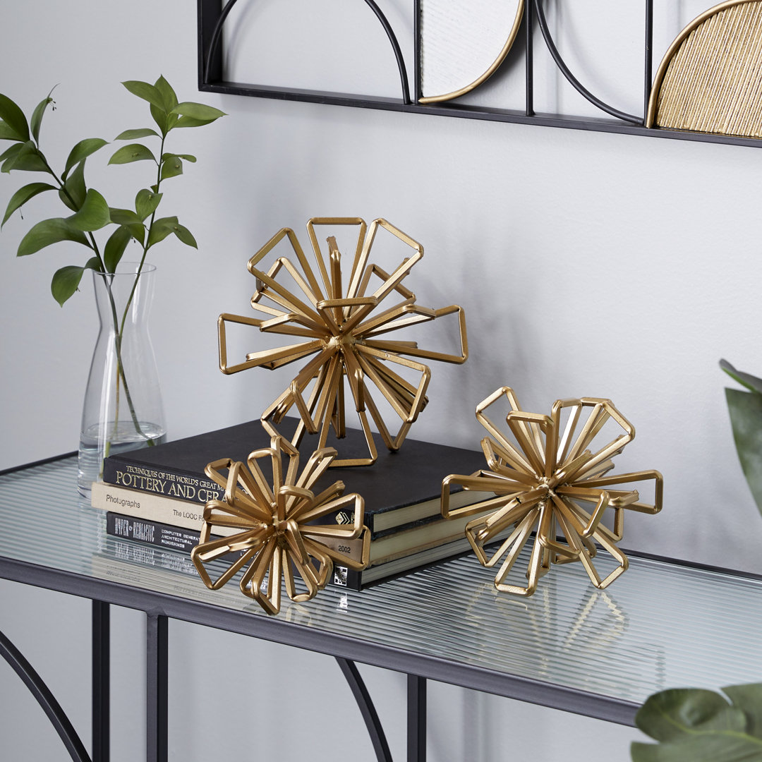 Graidy 3 Piece Gold Metal Geometric Sculpture Set Mercer41