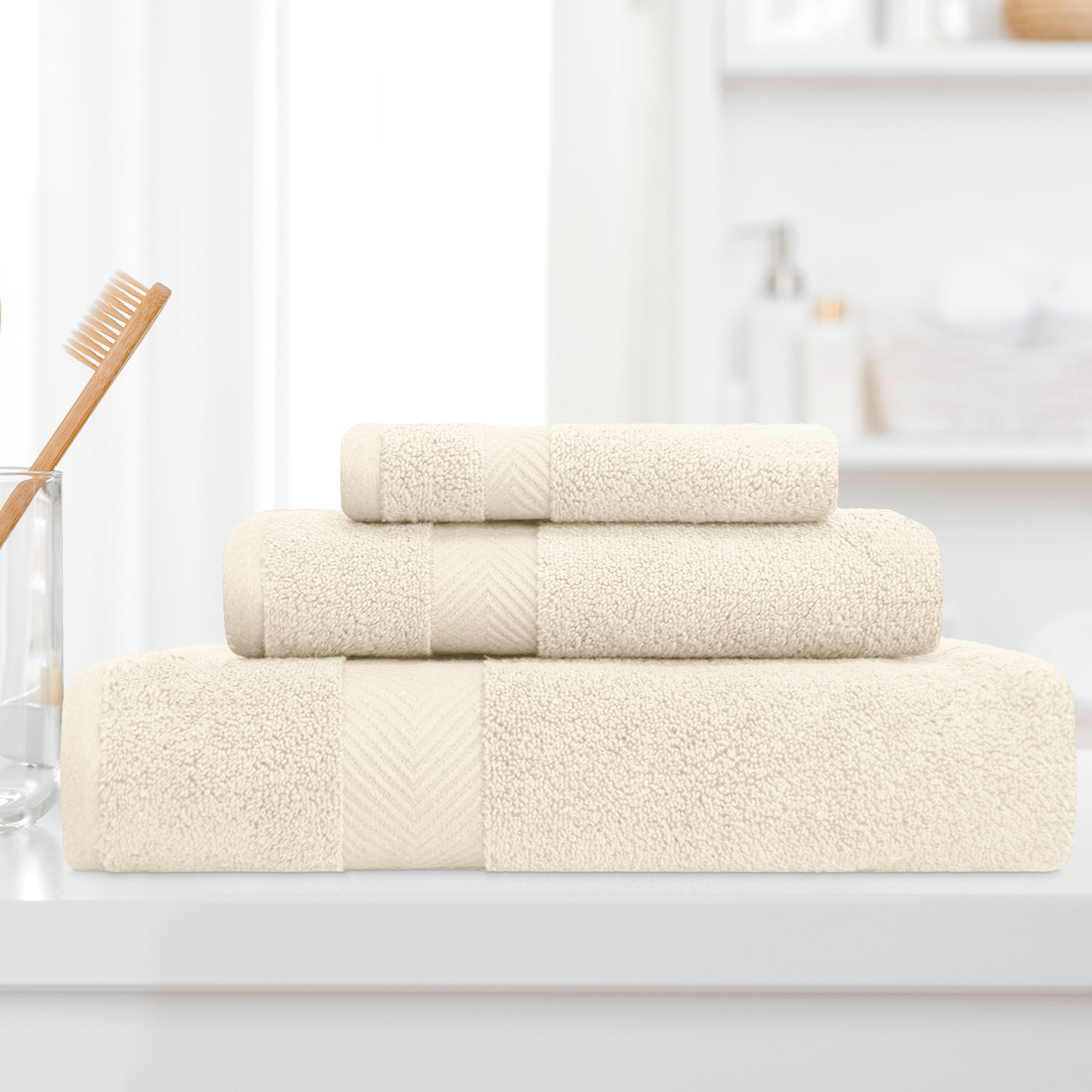 Lane Linen Luxury Ribbed Bath Towels - 100% Cotton Towels for Bathroom, Zero Twist, Textured Shower Towels, Absorbent, Quick Dry, 2 Bath Towels, 2