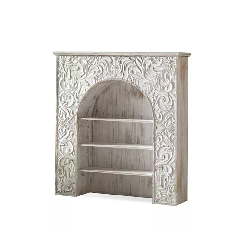 Beige Solid Wood Freestanding Fireplace
