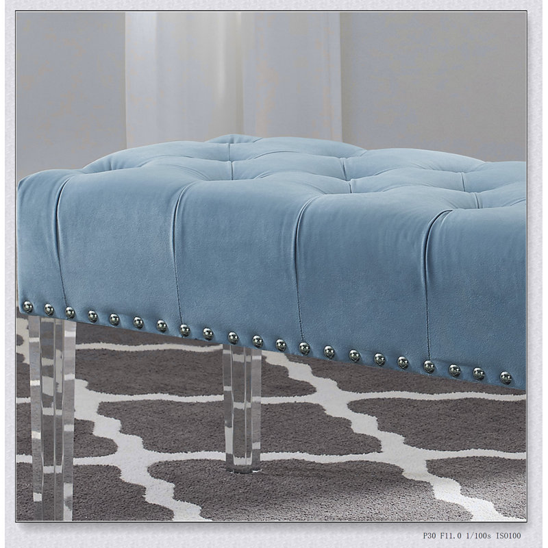 Banc rembourré en velours capitonné Valley, Bleu