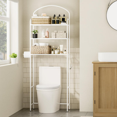 3-Tier Over The Toilet Storage, Bathroom Organizer, Space-Saving, Above Toilet Storage Rack with 4 Hooks and Paper Holder