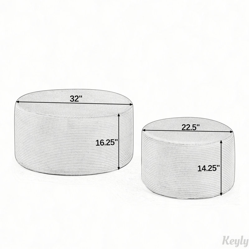 Ensemble de 2 poufs cylindriques rembourrés, Black, Black